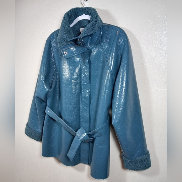 LOVER’S & FRIENDS Michelle Jacket in Blue Belted Coat Faux Fur XL - Picture 3 of 15